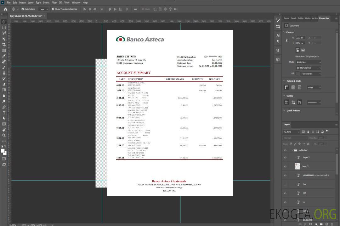 Relevé bancaire Guatemala Azteca template Relevé bancaire Guatemala Azteca template